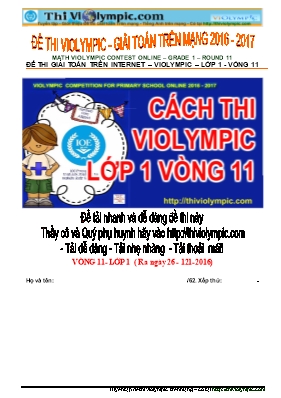 Đề thi Violympic trên mạng môn Toán lớp 1 vòng 11 - Năm học 2016-2017